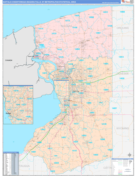 Buffalo Cheektowaga Niagara Falls Metro Area Ny Zip Code Maps Color Cast 8698